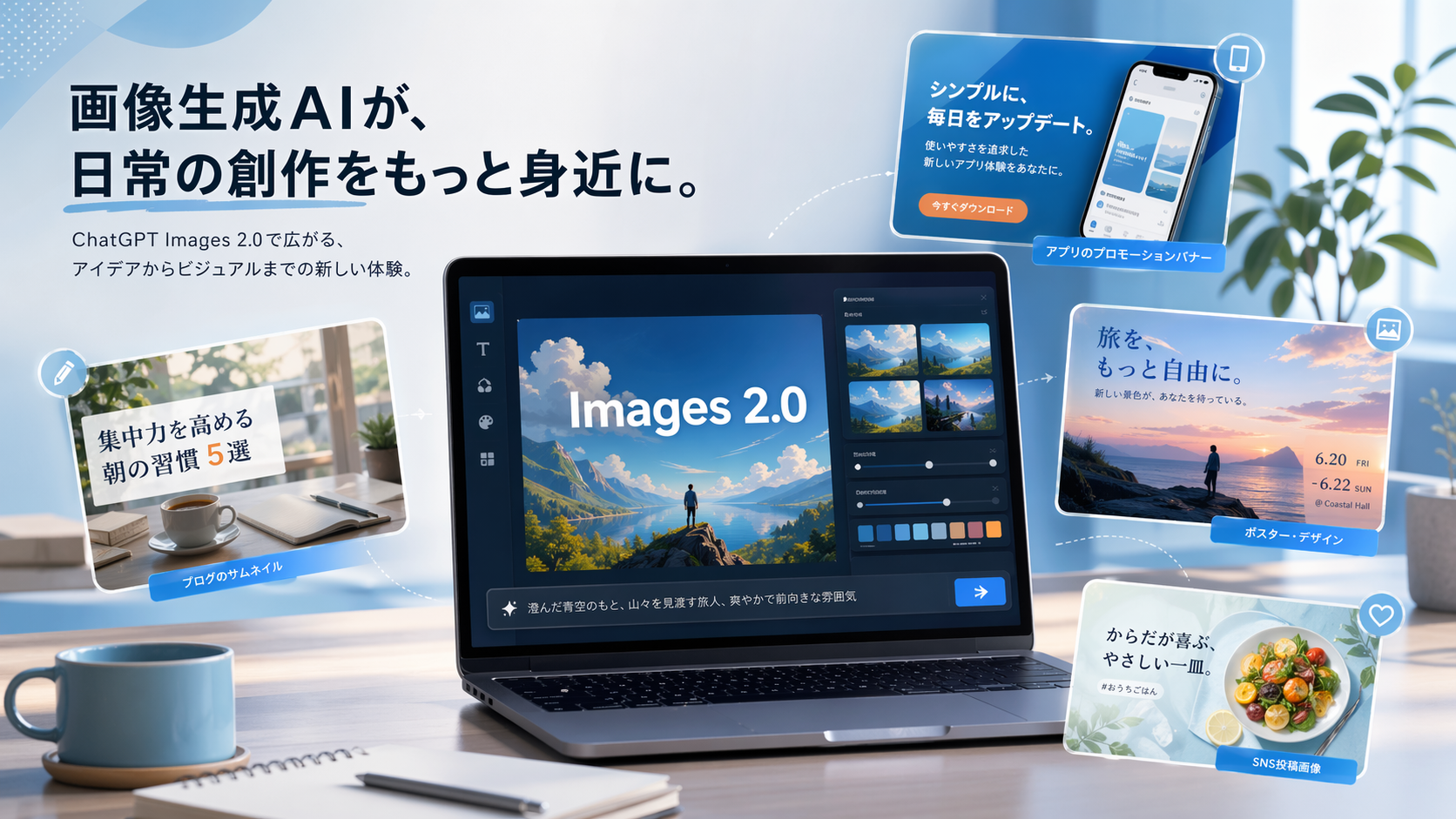 ChatGPT Images 2.0で画像生成AIが日常の制作に近づくイメージ