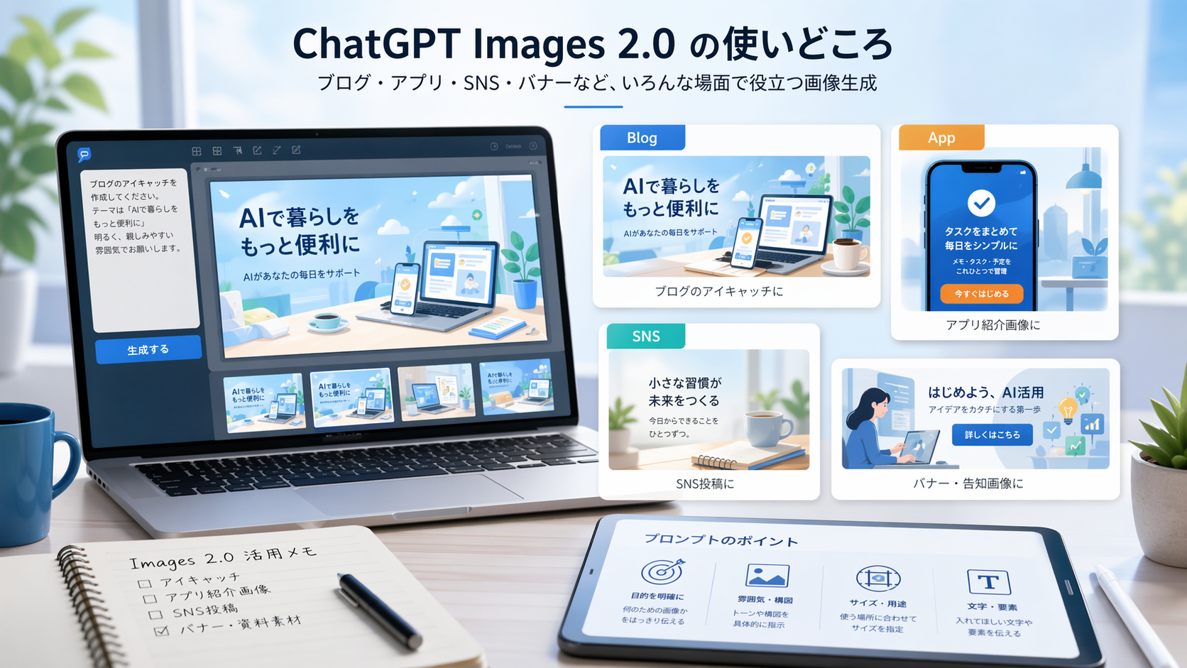 ブログ画像やアプリ紹介画像、SNS投稿などに使える画像生成AIの活用例